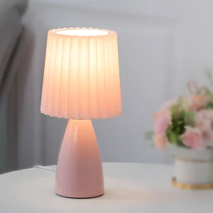 Lampe de Table en Tissu Plissé de 12'' avec Base en Verre et USB