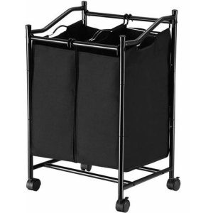 Chariot Panier à Linge à double Sac Noir