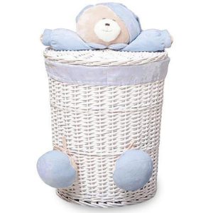Panier à Linge Osier Blanc Bleu "Bonne nuit les petits"
