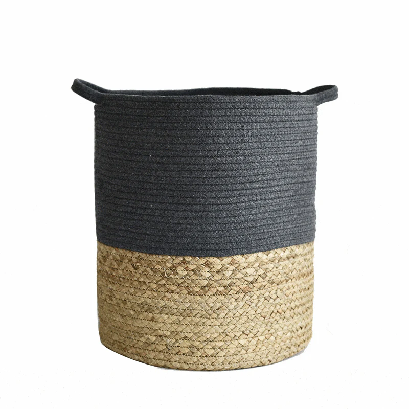Panier à Linge Tressé Noir Coton et fibre de Rotin – Image 7